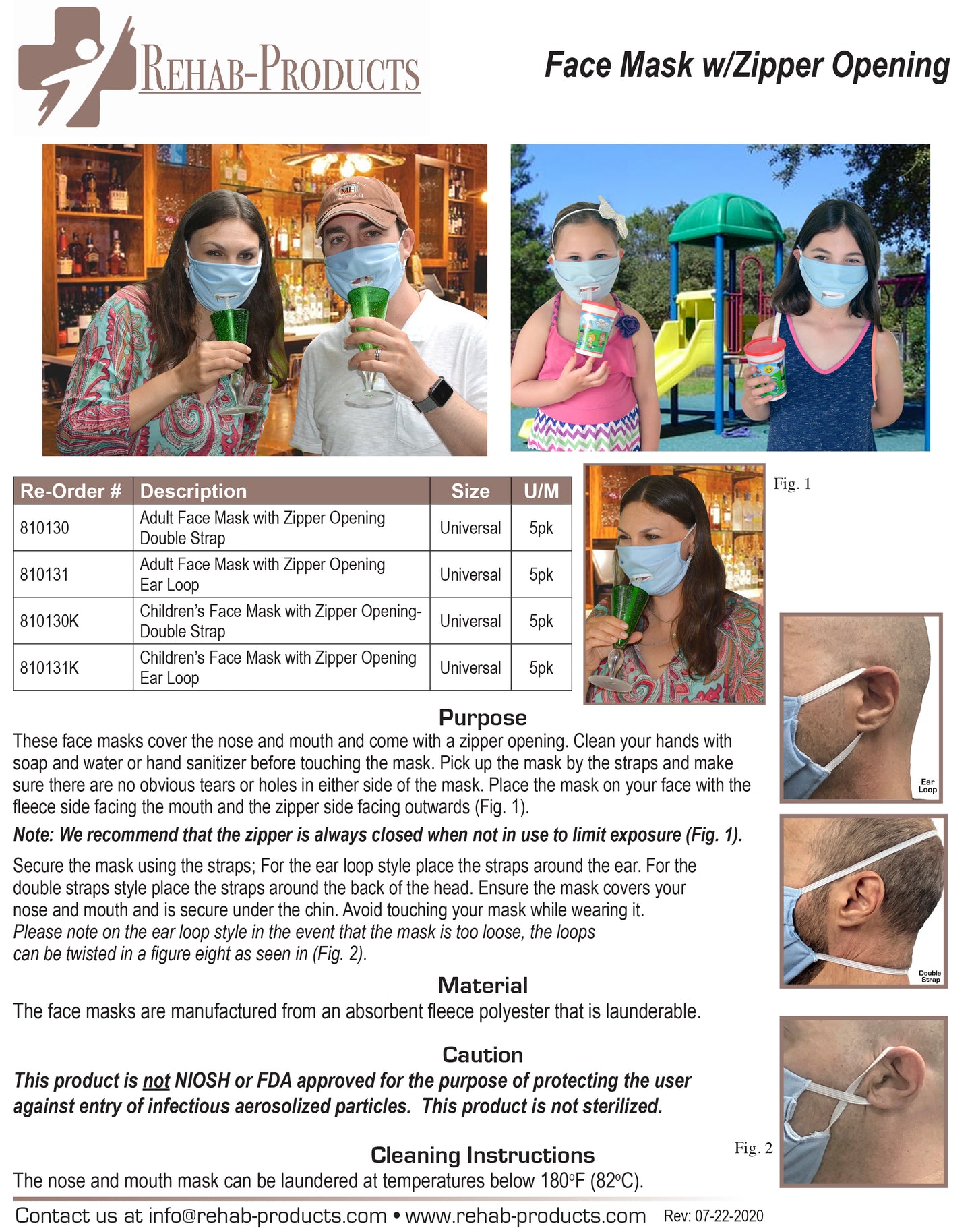 Face Mask w/Zipper Opening - 5/pk